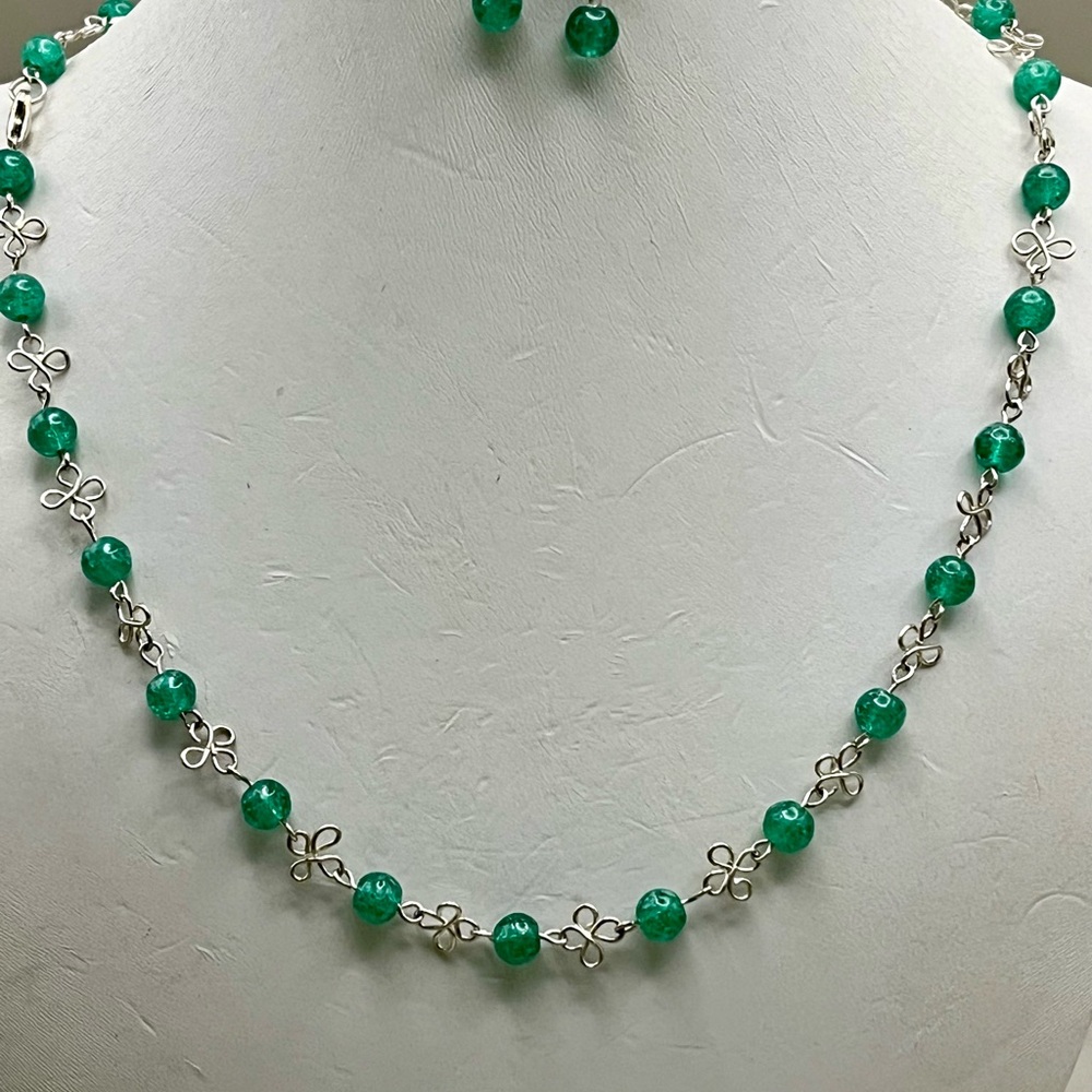 Elegant Green Beaded Sterling Silver Artisan Necklace